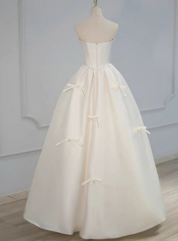 White A Line Sweetheart Neck Bow Satin Long Prom Dress Evening Dress HZ1023